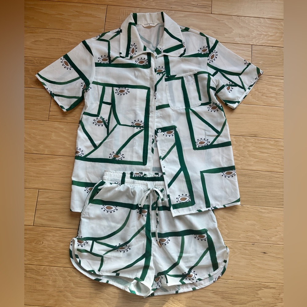 Commense Green and White Button Down Shirt